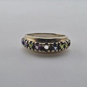 10K Yellow Gold Multi Color Gemstone Ring 6.50 Vintage Band Missing One Stone